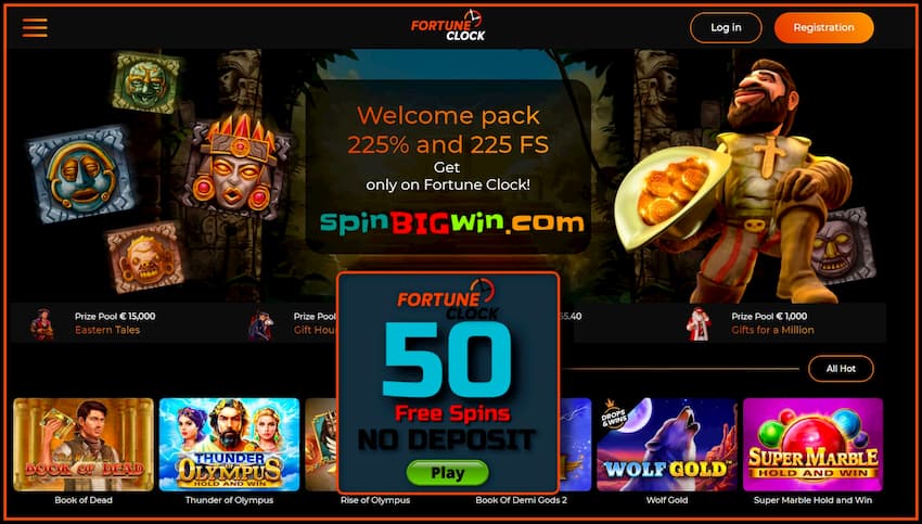 Casino Fortune Clock (Review 2021) Time to Get Free Spins is in the photo.