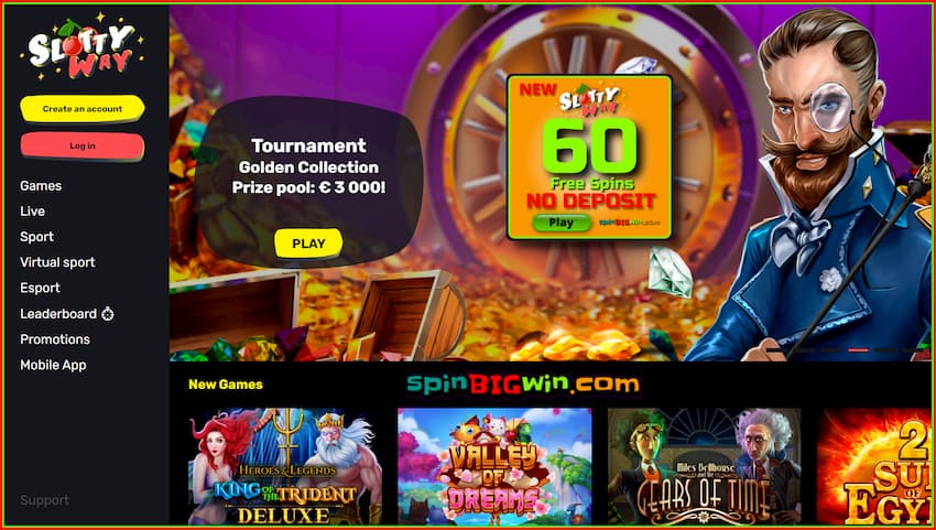 SlottyWay Casino (New 2020) 60 Free Spins No Deposit is in photo.