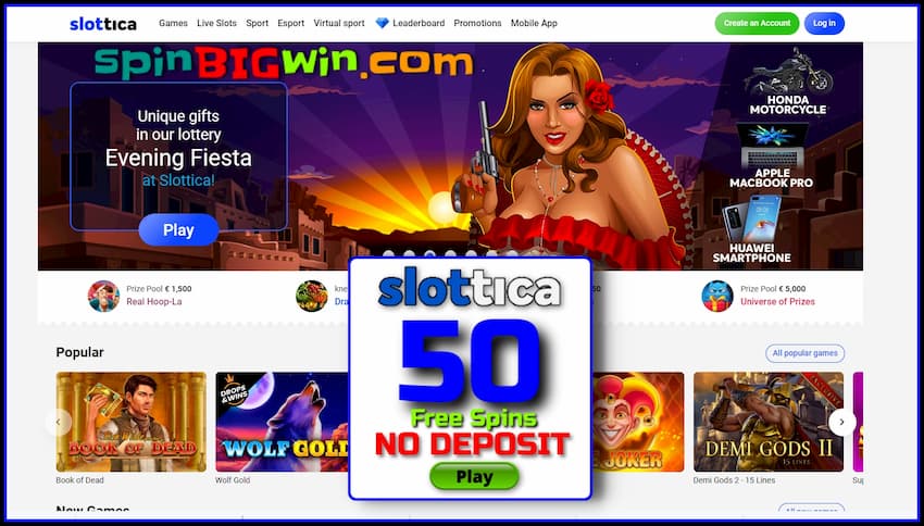 All players can get super prizes and gifts in a unique lottery in the casino Slottica! are in the photo.