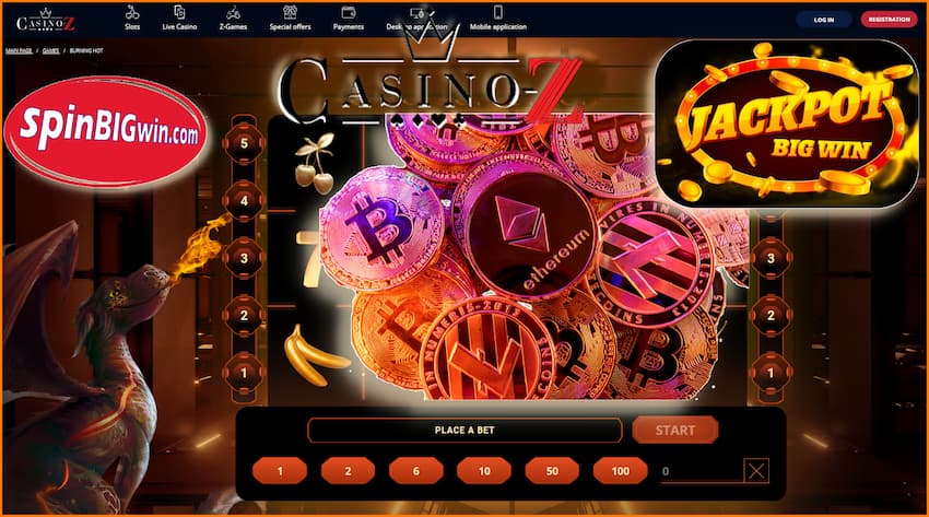 Play with Cryptocurrencies in the casino "Cazino-Z" pictured.